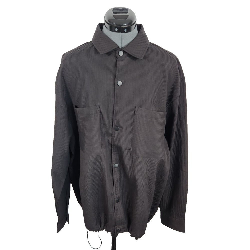 Saints Studio Mens Black Textured Pleated Snap Front Shirt Jacket‎ Large
